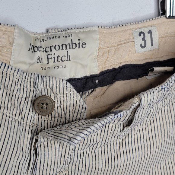 Abercrombie & Fitch 31 Beige / Blue Striped Bermuda Casual Shorts 10" Inseam - Picture 5 of 7